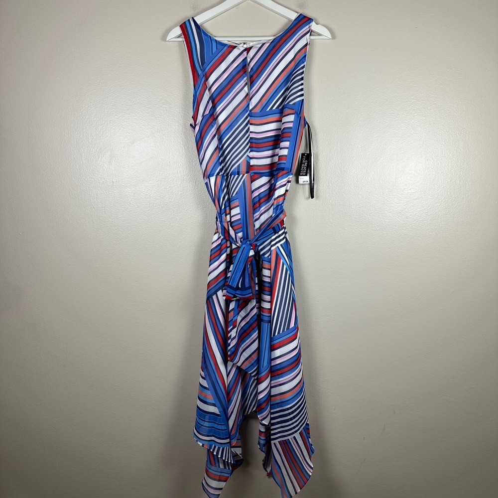 INC International Concepts Women's 12 Midi Dress Coastal Ivory Multi Striped NEW